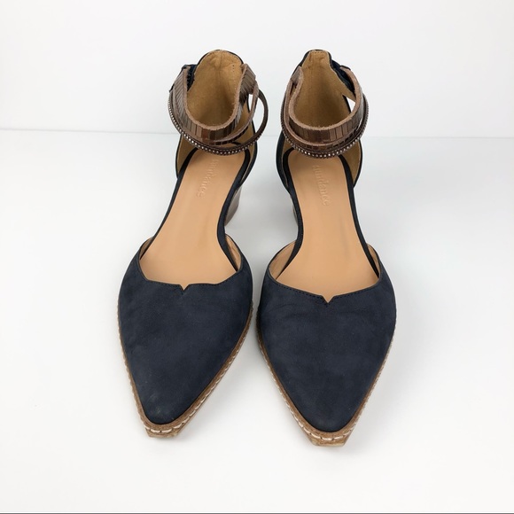 Sundance Navy Leather Ankle Strap Heels - Picture 2 of 14